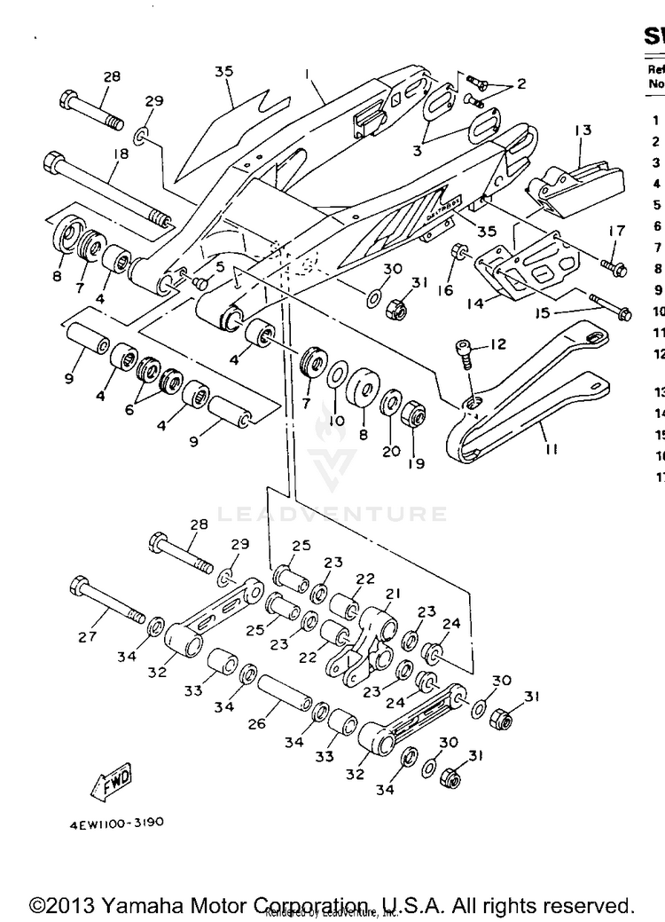 Swing Arm YZ250E - 1993 Schematic