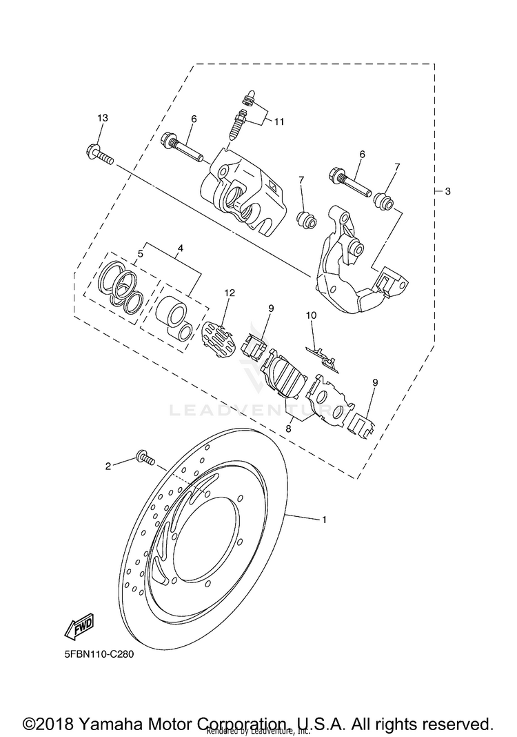 Front Brake Caliper V STAR 650 SILVERADO - XVS65ATXCB - 2008 Schematic