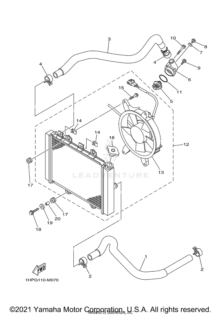 Radiator & Hose KODIAK 700 EPS - YFM70KPANG - 2022 Schematic