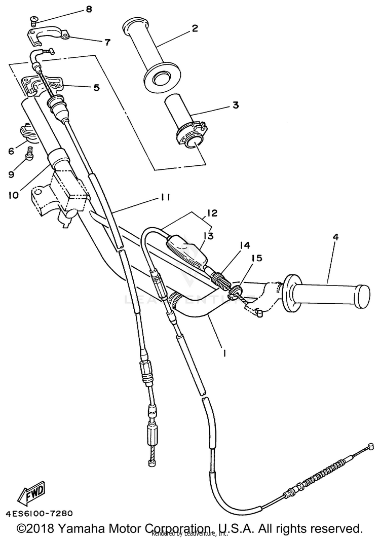 Steering Handle Cable YZ80 - YZ80L1 - 1999 Schematic