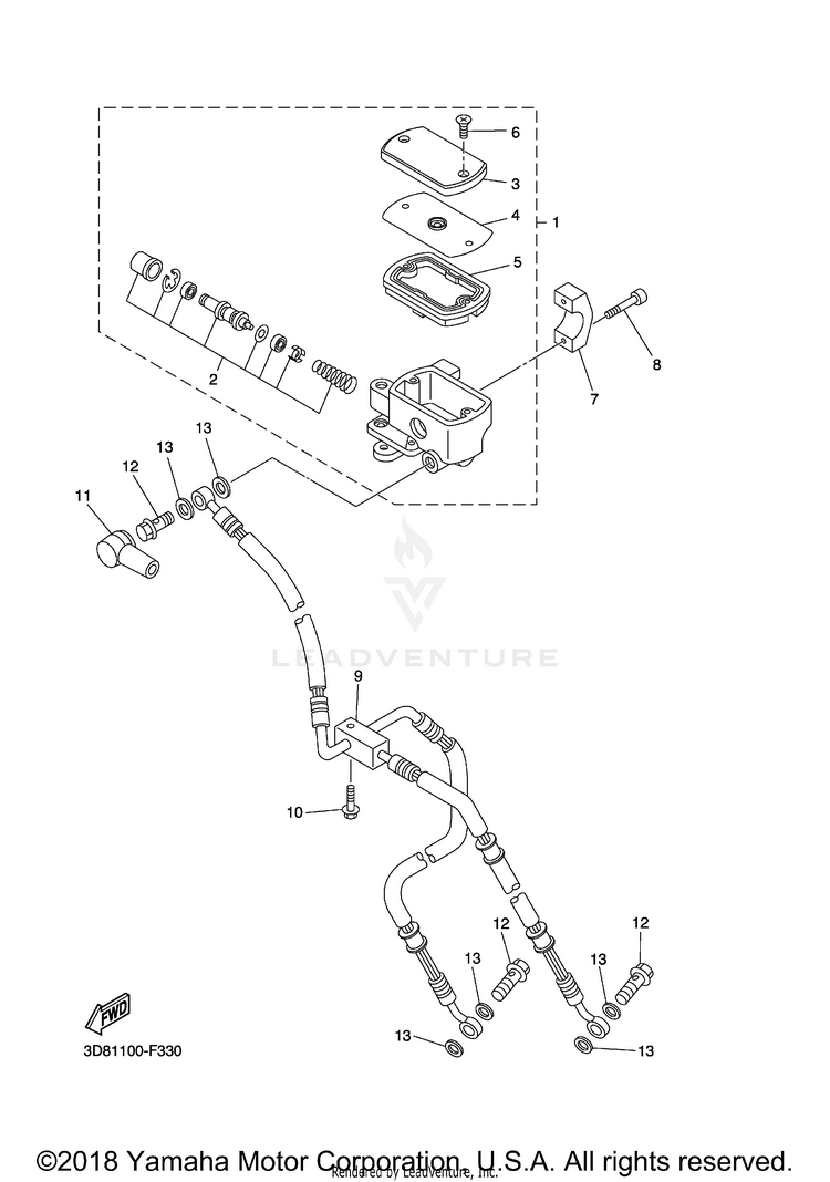 Front Master Cylinder V STAR 1300 TOURER - XVS13CTXB - 2008 Schematic