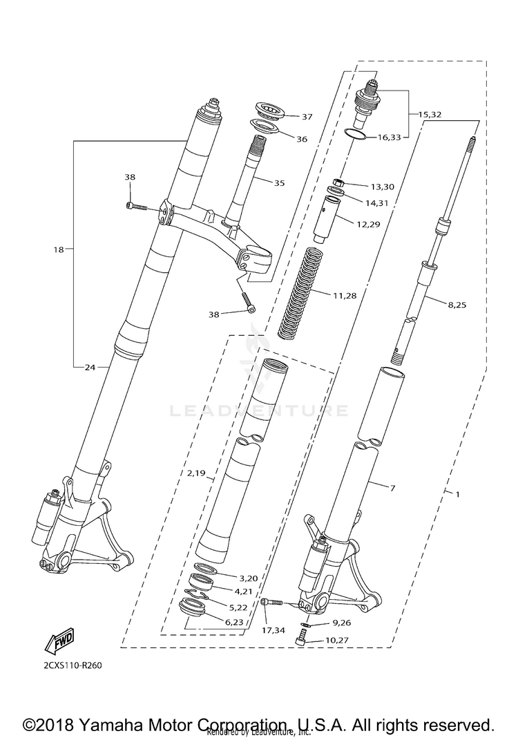 Front Fork YZFR6 - YZFR6GCGY - 2016 Schematic