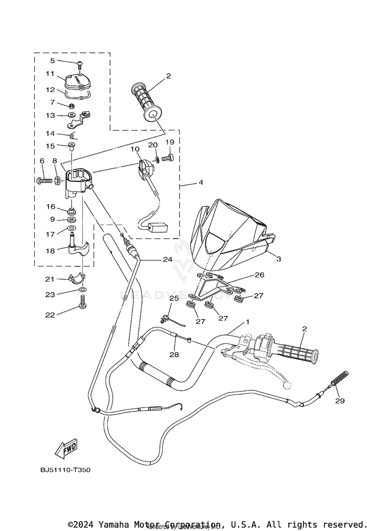 Steering Handle & Cable KODIAK 450 - YFM45KDXRG - 2024 Schematic