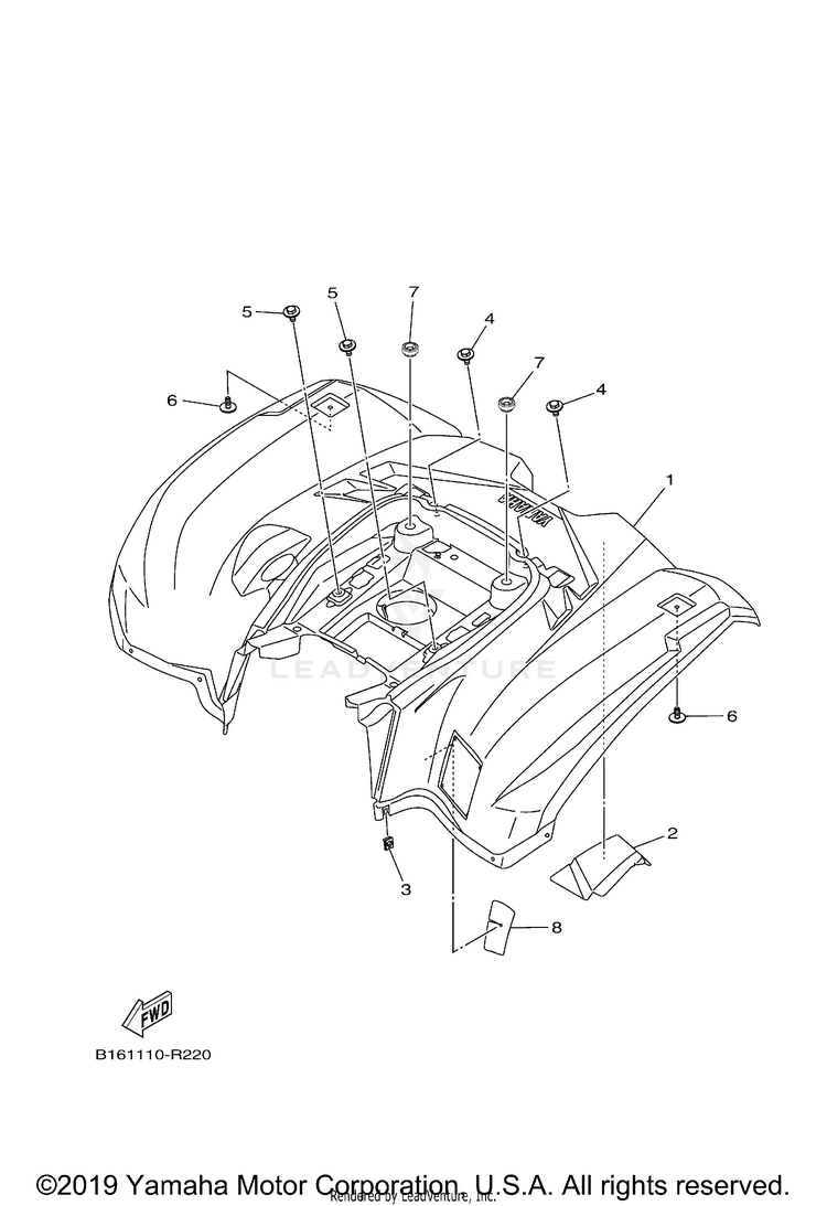 Rear Fender KODIAK 700 - YFM70KDXJG - 2018 Schematic