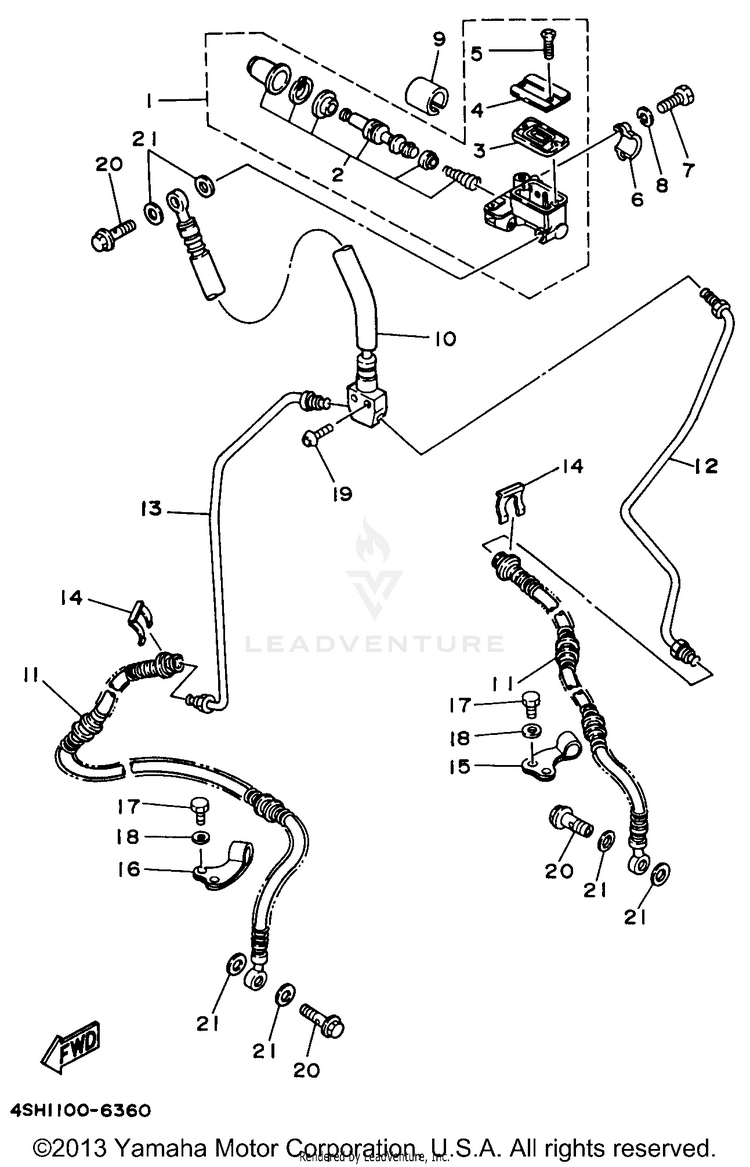 Front Master Cylinder KODIAK 4WD - YFM400FWH - 1996 Schematic