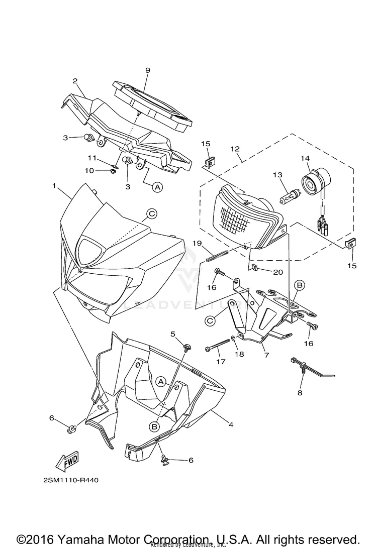 Headlight 2 KODIAK 700 EPS 4WD - YFM70KPXGG - 2016 Schematic