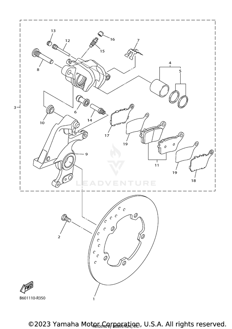 Rear Brake Caliper YZFR1S - YZFR1SGCGY - 2016 Schematic
