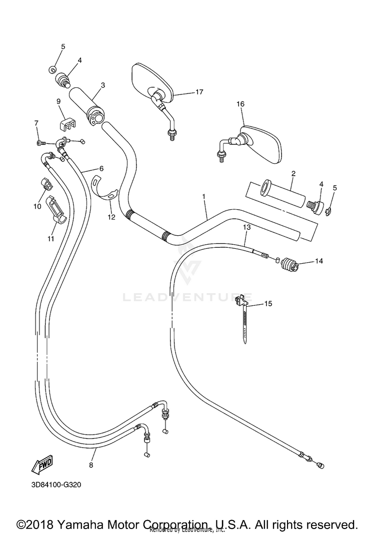 Steering Handle Cable V STAR 1300 TOURER - XVS13CTXB - 2008 Schematic