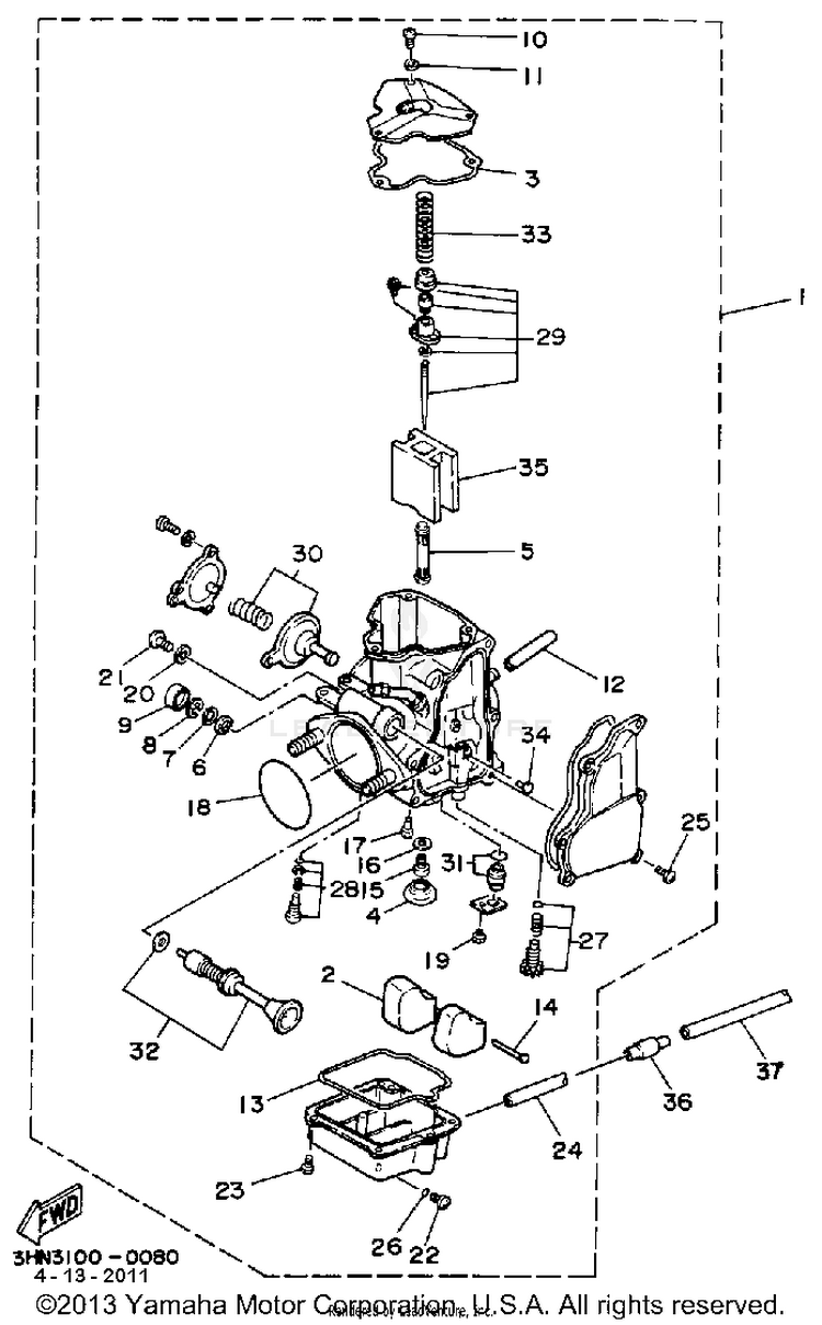 Carburetor BIG BEAR 4WD - YFM350FWB - 1991 Schematic