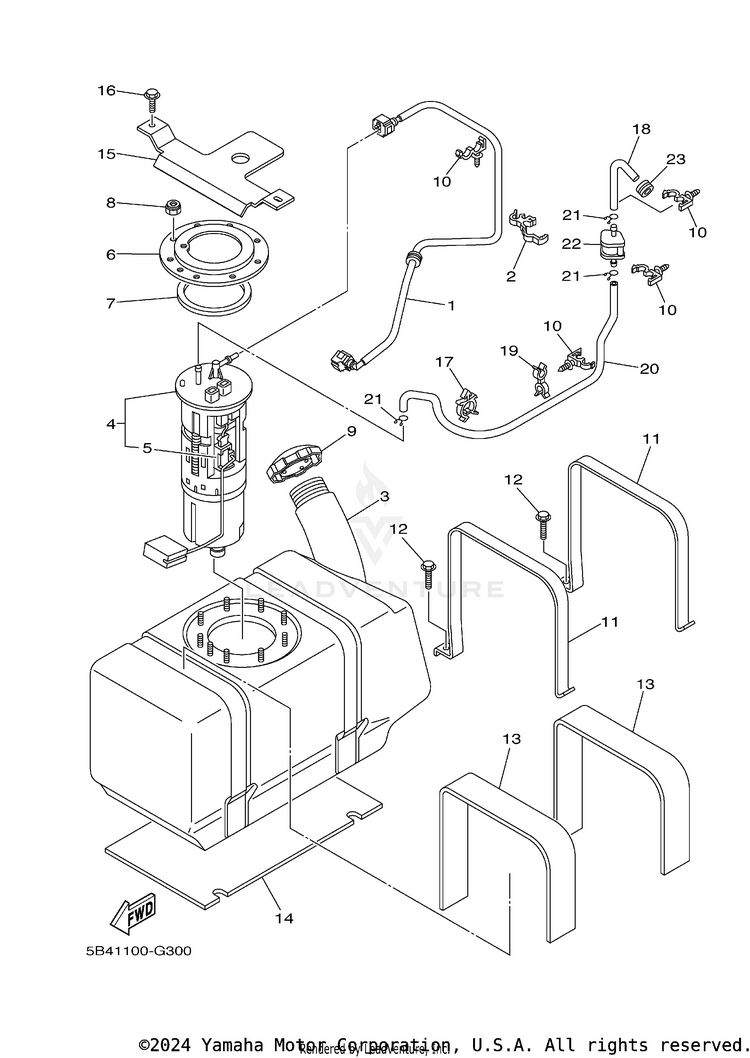 Fuel Tank RHINO 700 FI SPORT E - YXR7FSP2Y - 2009 Schematic