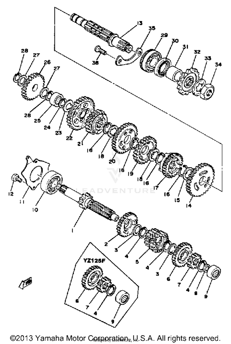 Transmission Yz125e - F Schematic