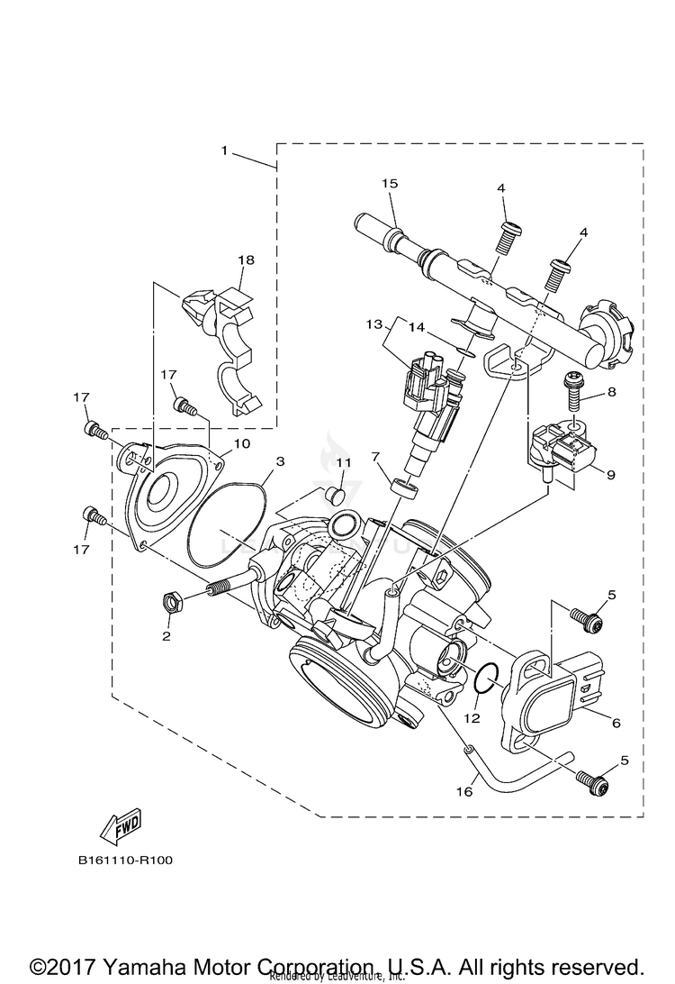 Throttle Body Assy 1 KODIAK 700 4WD HUNTER - YFM70KDHJH - 2018 Schematic