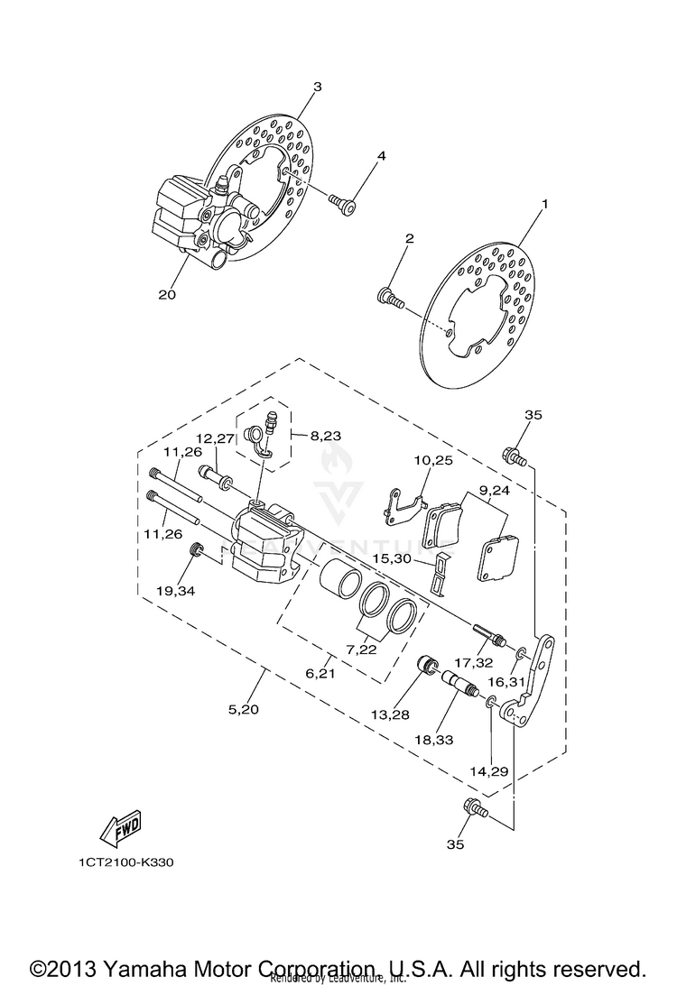 Front Brake Caliper GRIZZLY 350 4WD - YFM35FGAGR - 2011 Schematic