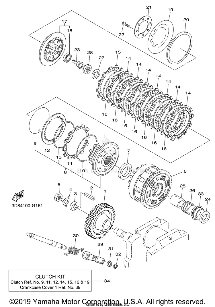 Clutch STRYKER BULLET COWL - XVS13CGCGY - 2016 Schematic