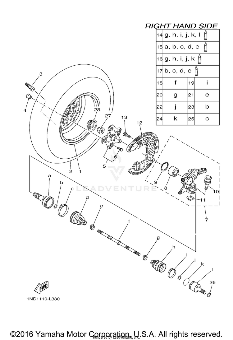 Front Wheel 2 GRIZZLY 700 4WD - YFM7FGBGR - 2012 Schematic