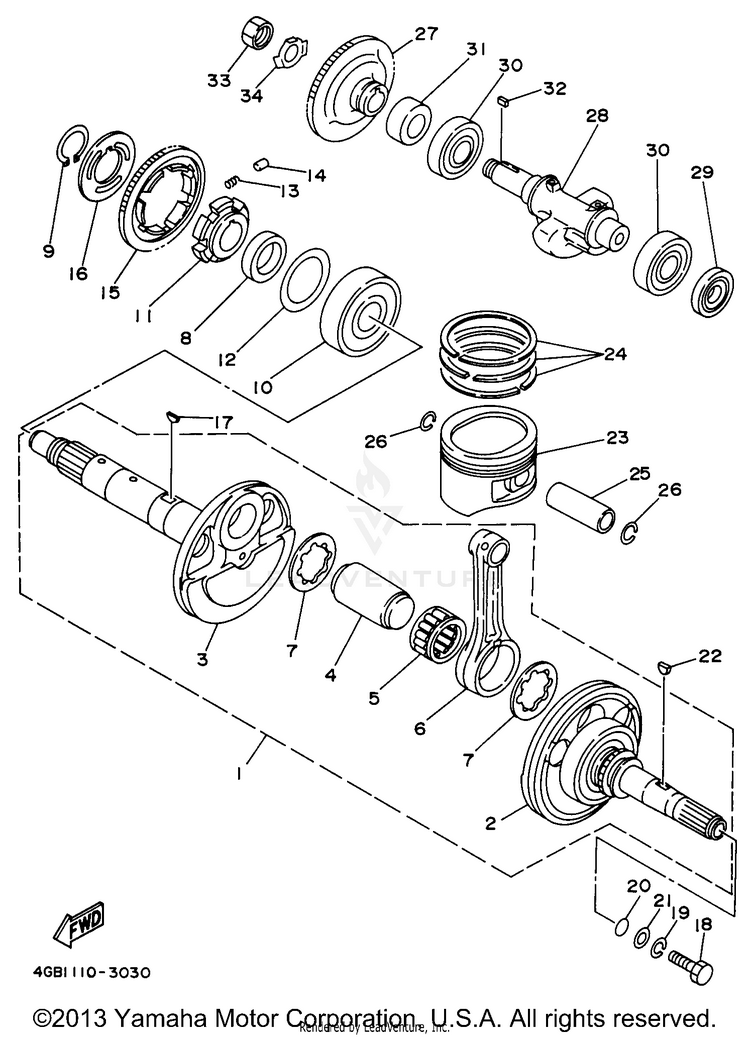 Crankshaft - Piston KODIAK 4WD - YFM400FWH - 1996 Schematic
