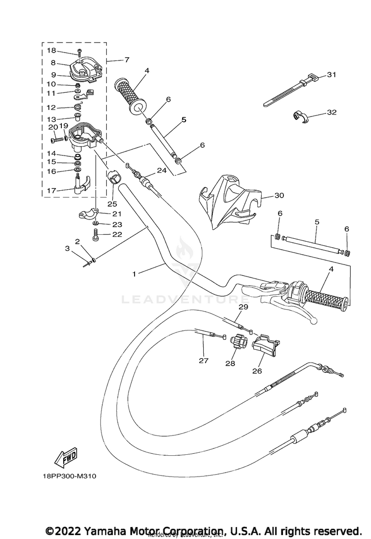 Steering Handle & Cable YFZ450R SE - YFZ45YSSNB - 2022 Schematic