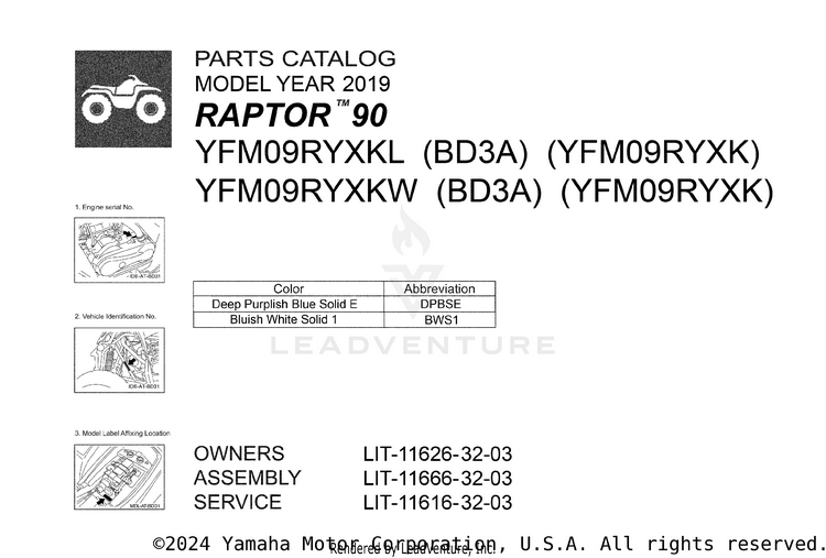 1 Title Page RAPTOR 90 - YFM09RYXKL - 2019 Schematic
