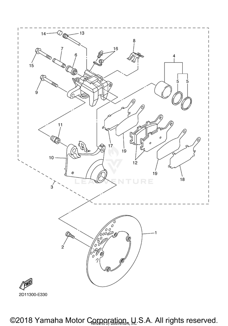 Rear Brake Caliper FZ1 - FZS10XCGY - 2008 Schematic