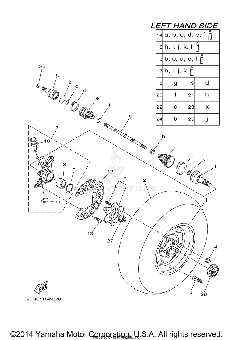 Front Wheel GRIZZLY 700 EPS SE - YFM700PSFS - 2015 Schematic