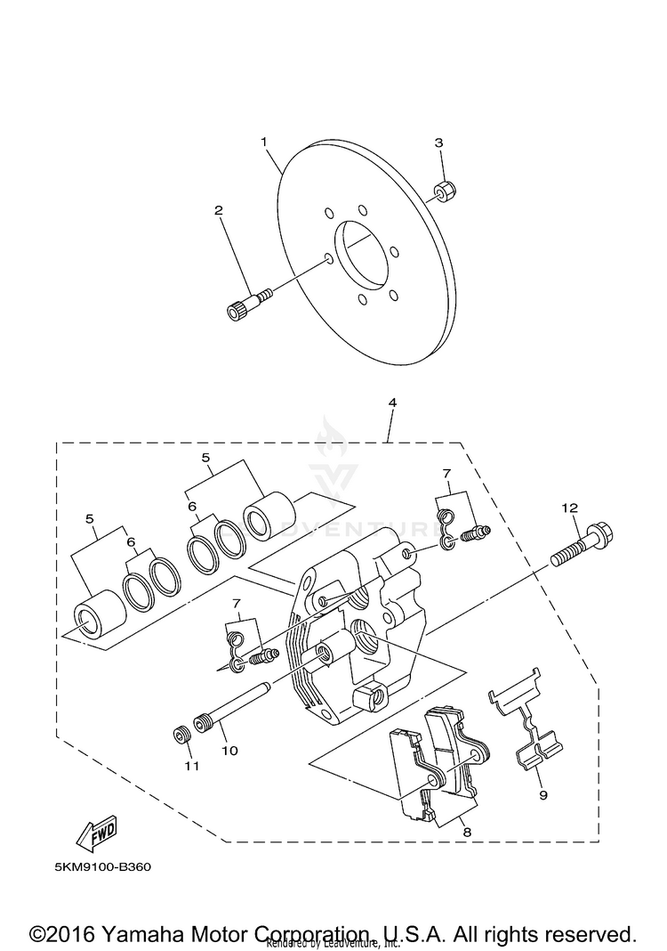 Rear Brake Caliper GRIZZLY 660 - YFM66FAT - 2005 Schematic