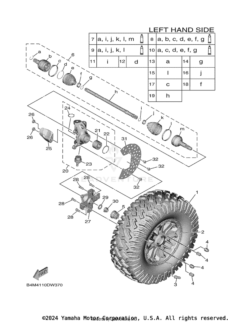 Front Wheel WOLVERINE RMAX 2 - YXE10WPAMS - 2021 Schematic
