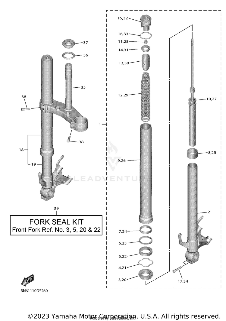 Front Fork YZFR6 - YZFR6L1CB - 2020 Schematic