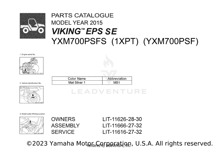 1 Title Page VIKING EPS SE - YXM700PSFS - 2015 Schematic