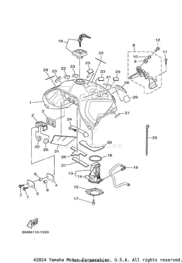 Fuel Tank TENERE 700 - XTZ7RB - 2024 Schematic