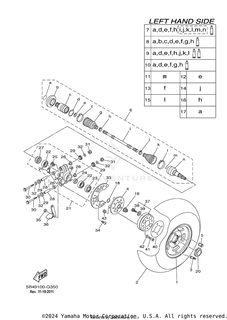 Rear Wheel RHINO 700 FI SPORT E - YXR7FSP2Y - 2009 Schematic