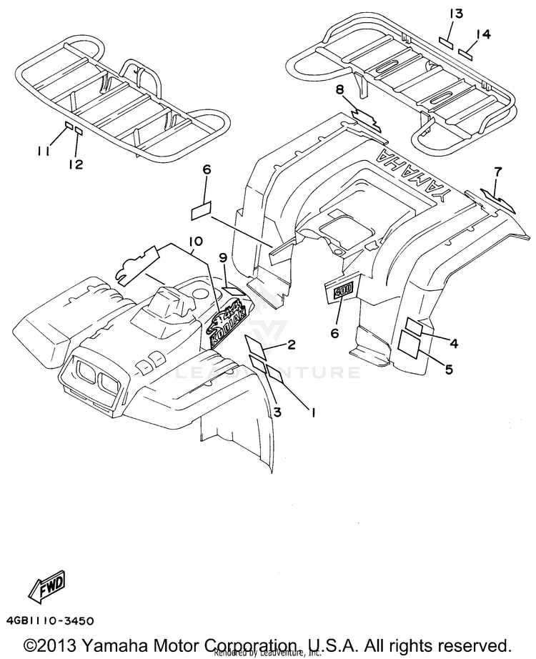 Emblem Label 1 KODIAK 4WD - YFM400FWG - 1995 Schematic