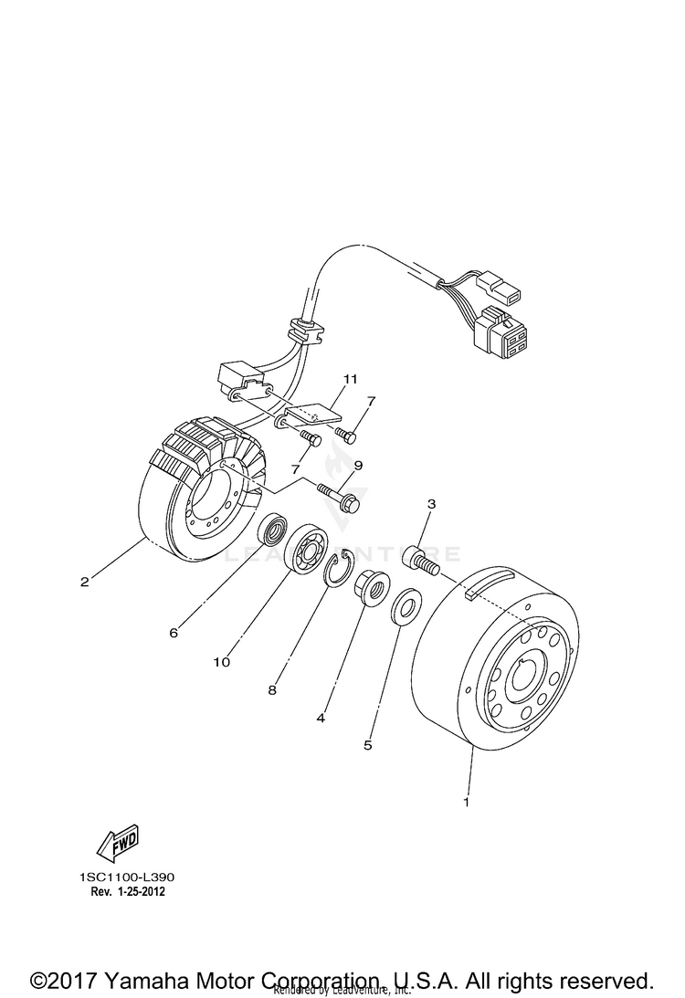 Generator GRIZZLY 300 - YFM30GBGR - 2012 Schematic