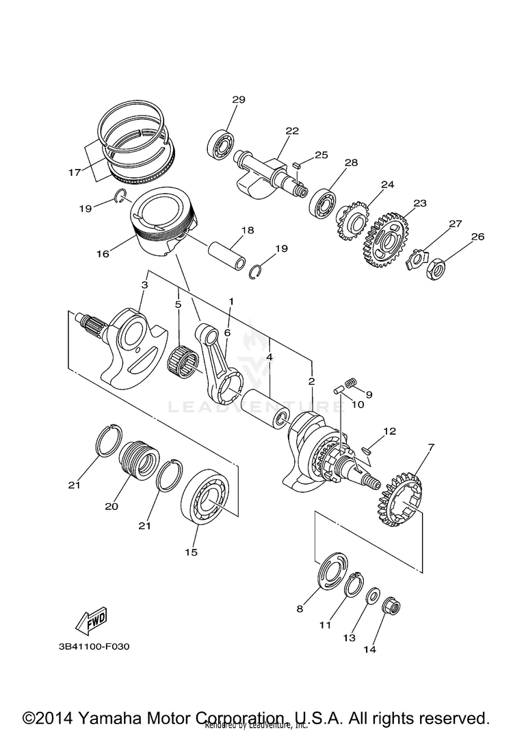 Crankshaft & Piston GRIZZLY 700 FI 4WD - YFM7FGZB - 2010 Schematic