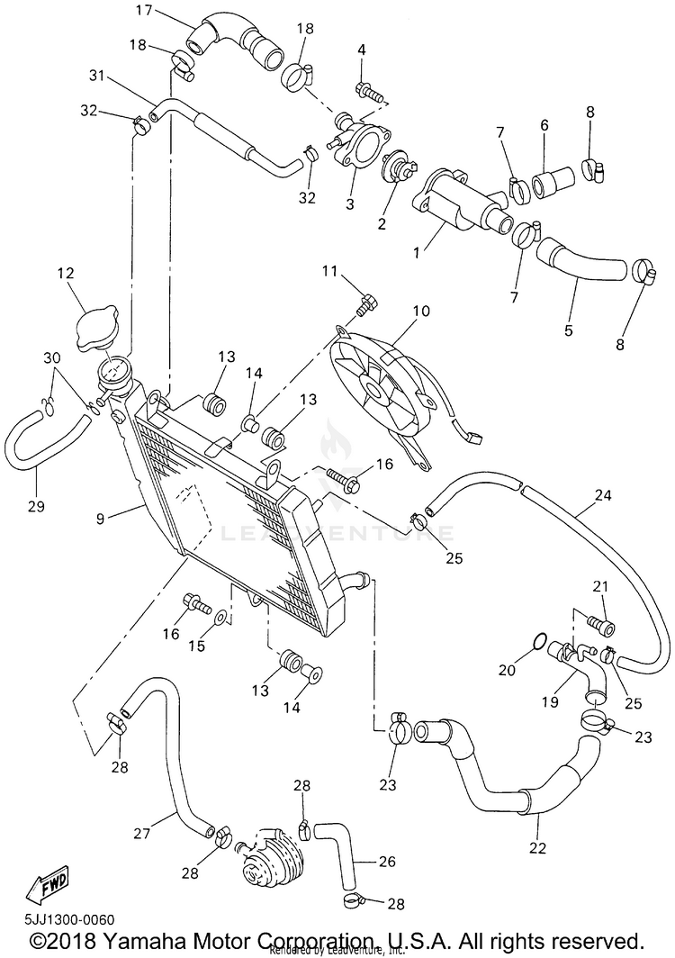 Radiator Hose YZFR1 - YZFR1NC - 2001 Schematic