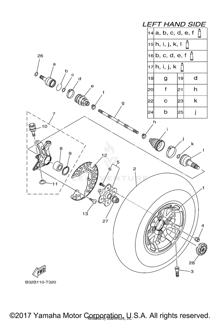 Front Wheel KODIAK 700 EPS 4WD SE - YFM70KPSJB - 2018 Schematic
