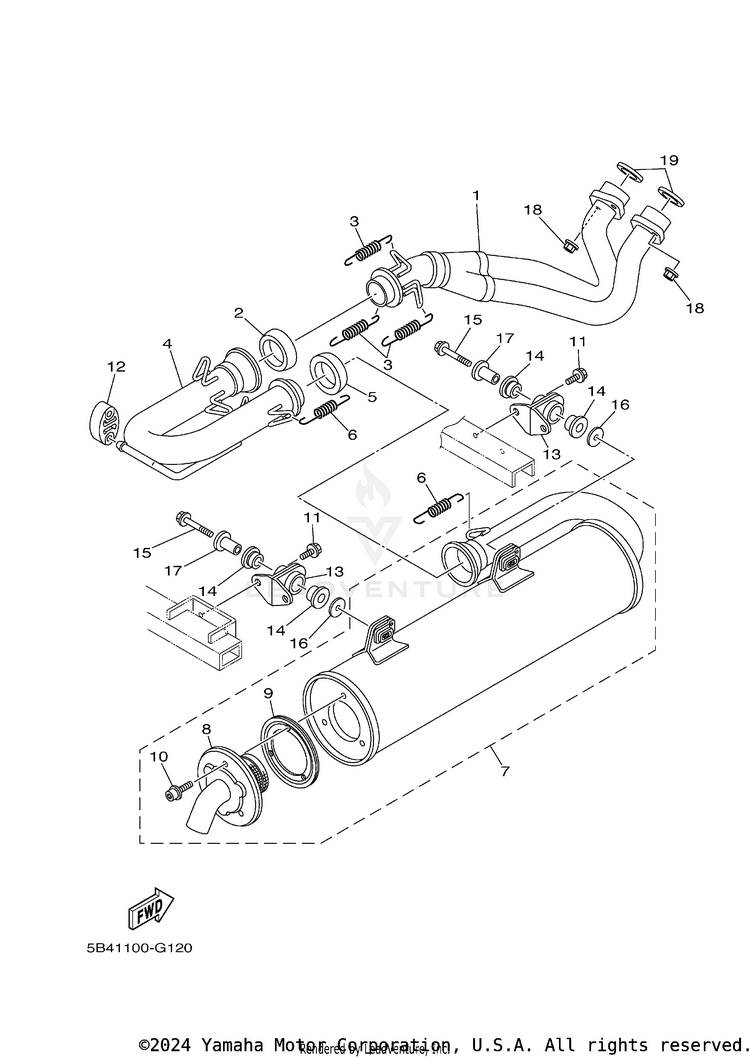 Exhaust RHINO 700 FI SPORT E - YXR7FSP2Y - 2009 Schematic