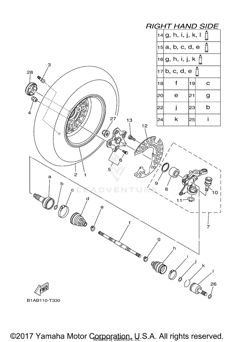 Front Wheel 2 GRIZZLY EPS - YFM70GPAJL - 2018 Schematic