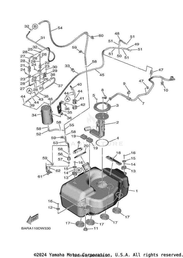 Fuel Tank WOLVERINE X2 EPS - YXE85WPAMS - 2021 Schematic
