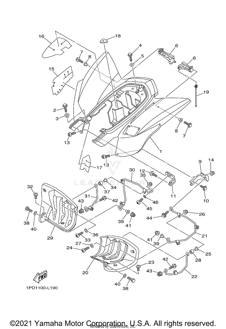 Rear Fender YFZ450 - YFZ45BB - 2012 Schematic