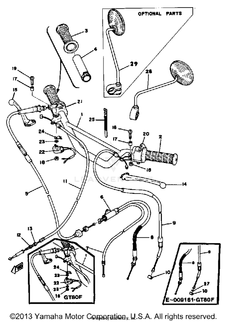 Handlebar - Cable Gt80e - Gt80e-009161 - Gt80f GT80E - 1978 Schematic