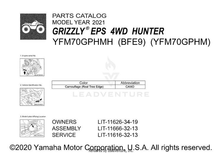 1 Title Page GRIZZLY ESP HUNTER - YFM70GPHMH - 2021 Schematic