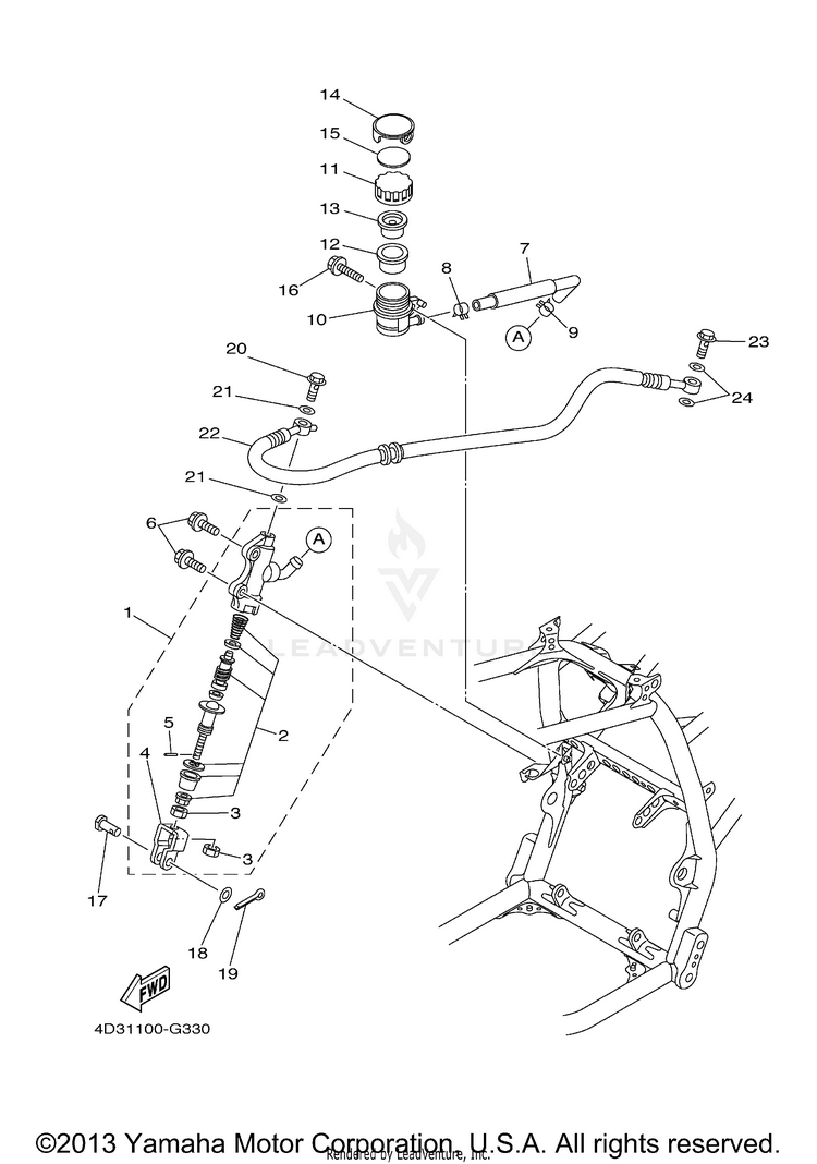 Rear Master Cylinder RAPTOR 250 - YFM25RYL - 2009 Schematic