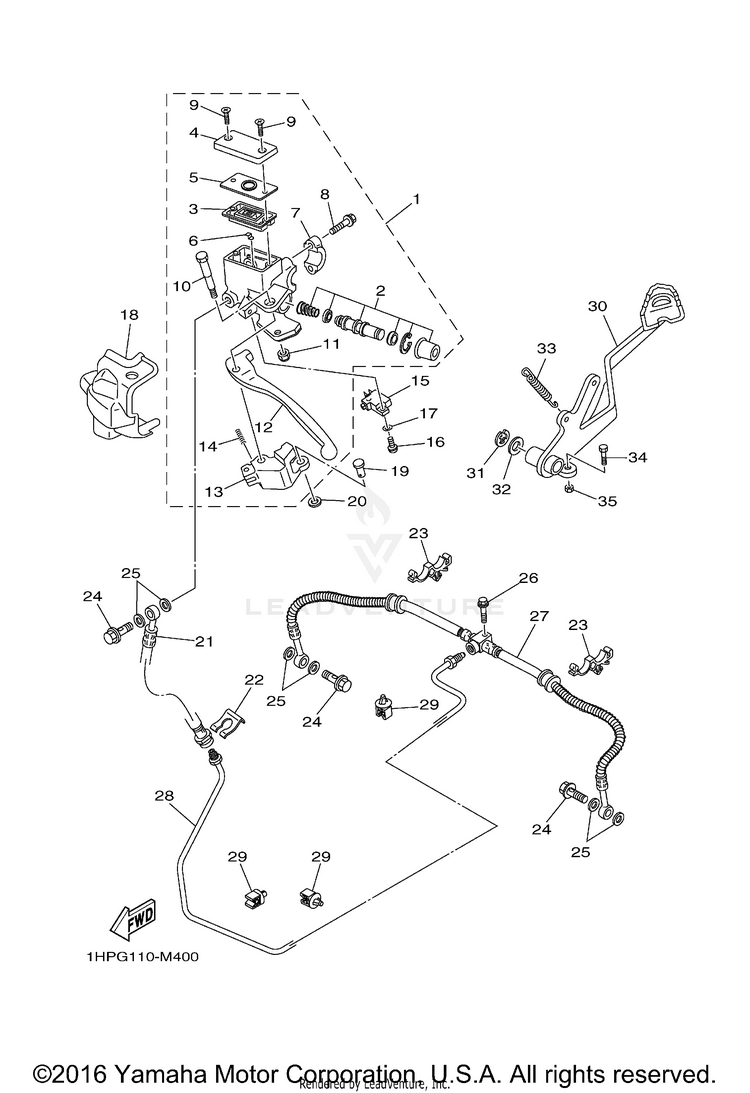 Rear Master Cylinder GRIZZLY 550 4WD - YFM5FGDGR - 2013 Schematic
