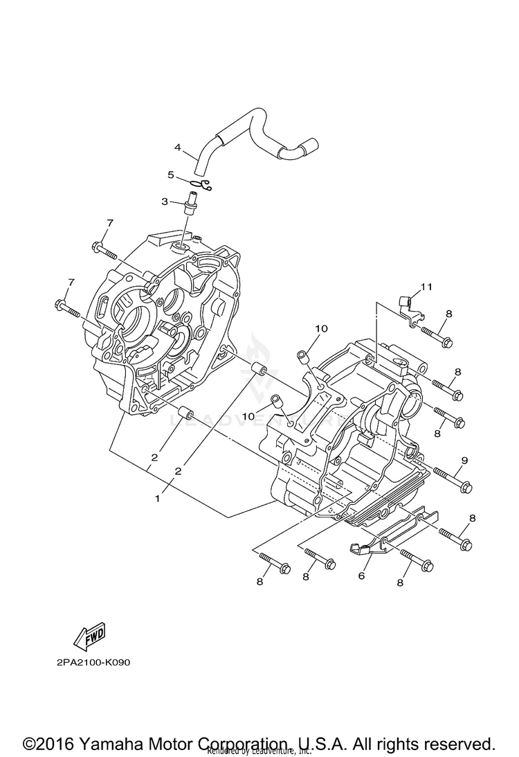 Crankcase RAPTOR 125 - YFM125RBL - 2012 Schematic