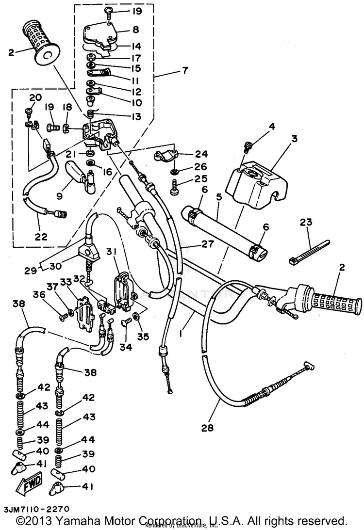 Steering Handle Cable BLASTER - YFS200G_MN - 1995 Schematic