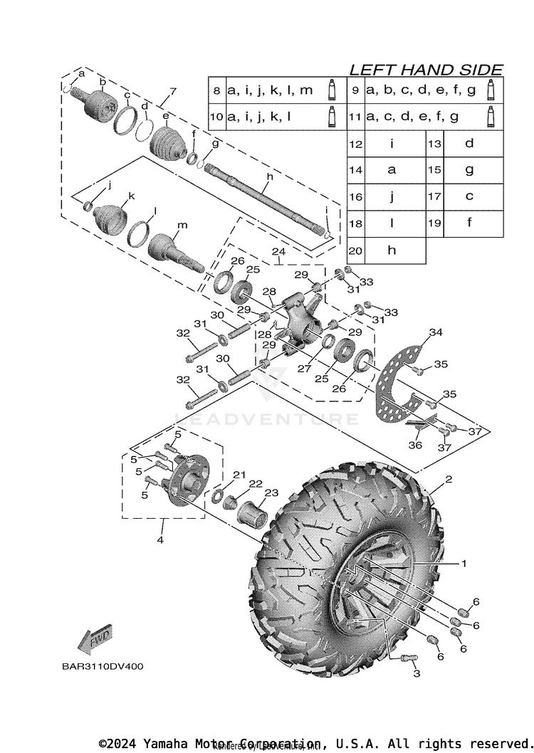 Rear Wheel WOLVERINE X2 R-SPEC - YXE85WPALW - 2020 Schematic