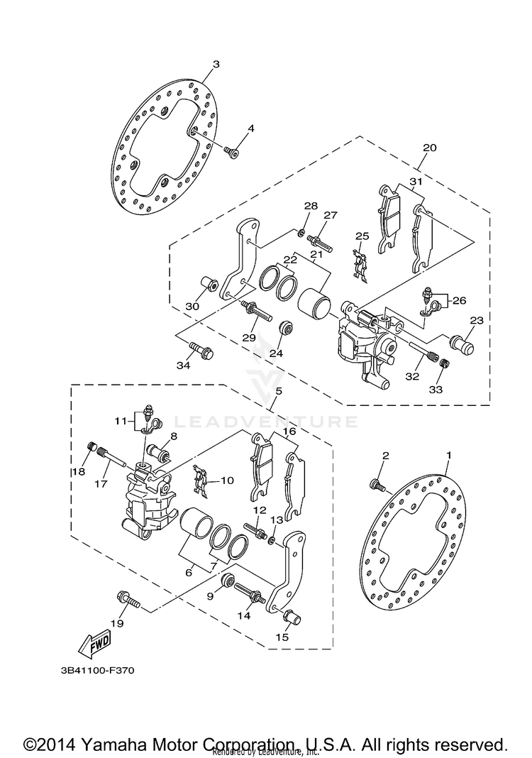Rear Brake Caliper GRIZZLY 700 FI 4WD - YFM7FGZB - 2010 Schematic