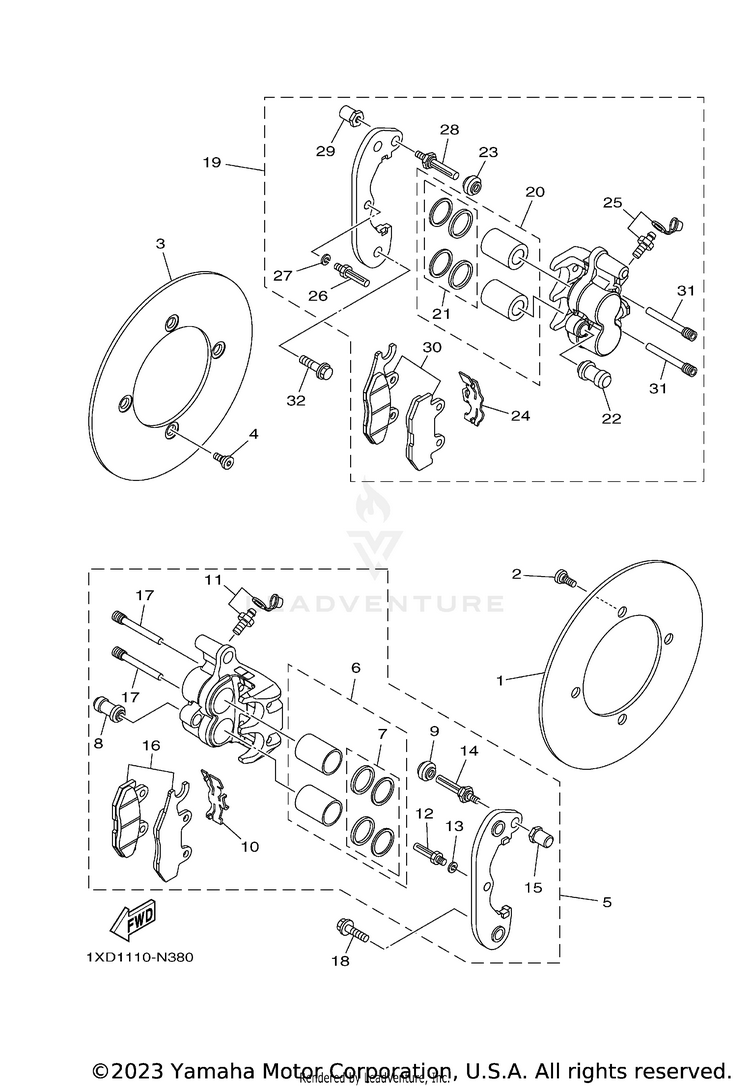 Rear Brake Caliper VIKING EPS RANCH - YXM70VPRLC - 2020 Schematic
