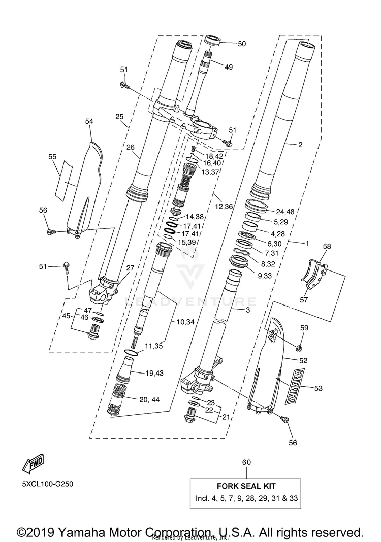 Front Fork YZ450F - YZ450FYL - 2009 Schematic