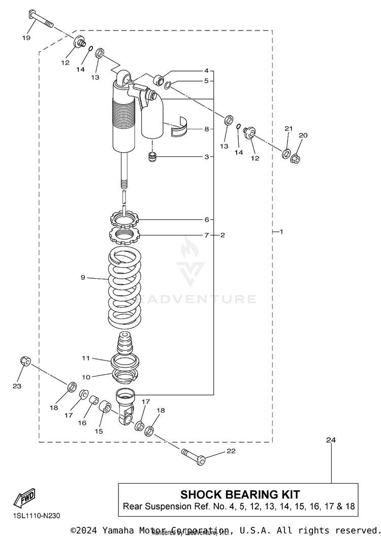 Rear Suspension YZ450F - YZ450FFL - 2015 Schematic